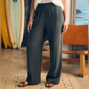 Faherty Womens M Dream Cotton Gauze Wide Leg Pants Washed Black Relaxed Fit